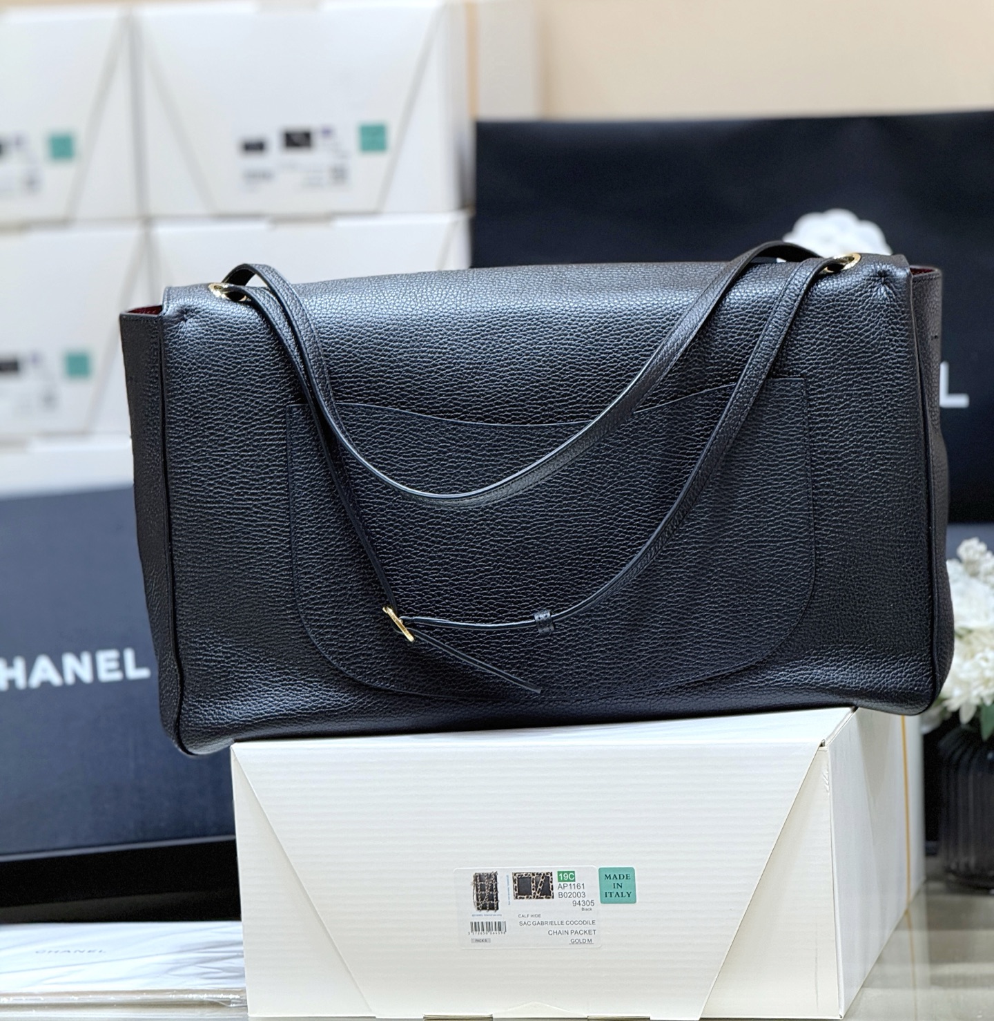 Ch@nel Maxi Flapbag , Grained Calfskin & Silver-Tone Metal, lLight-26*38.5*11CM
