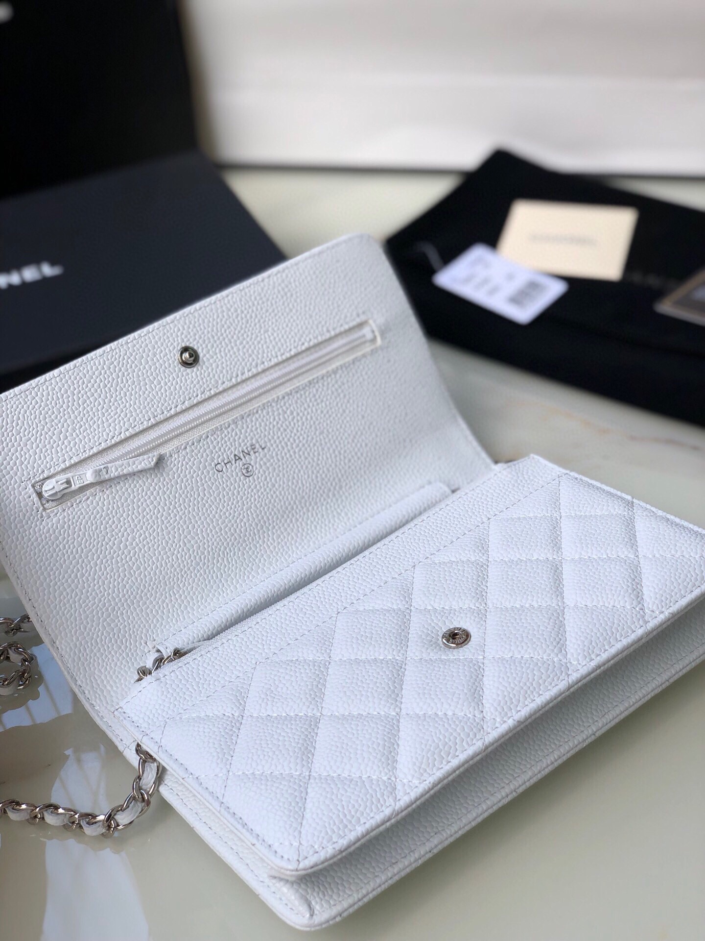 Ch@nel Wallet On Chain-Silver Hardware-19*12*3.5CM