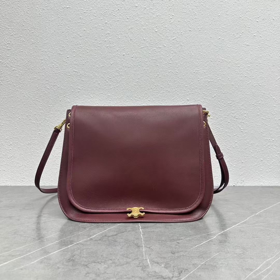 Celin* Soft Triomphe Besace Leather Shoulder Bag-32x7x27CM