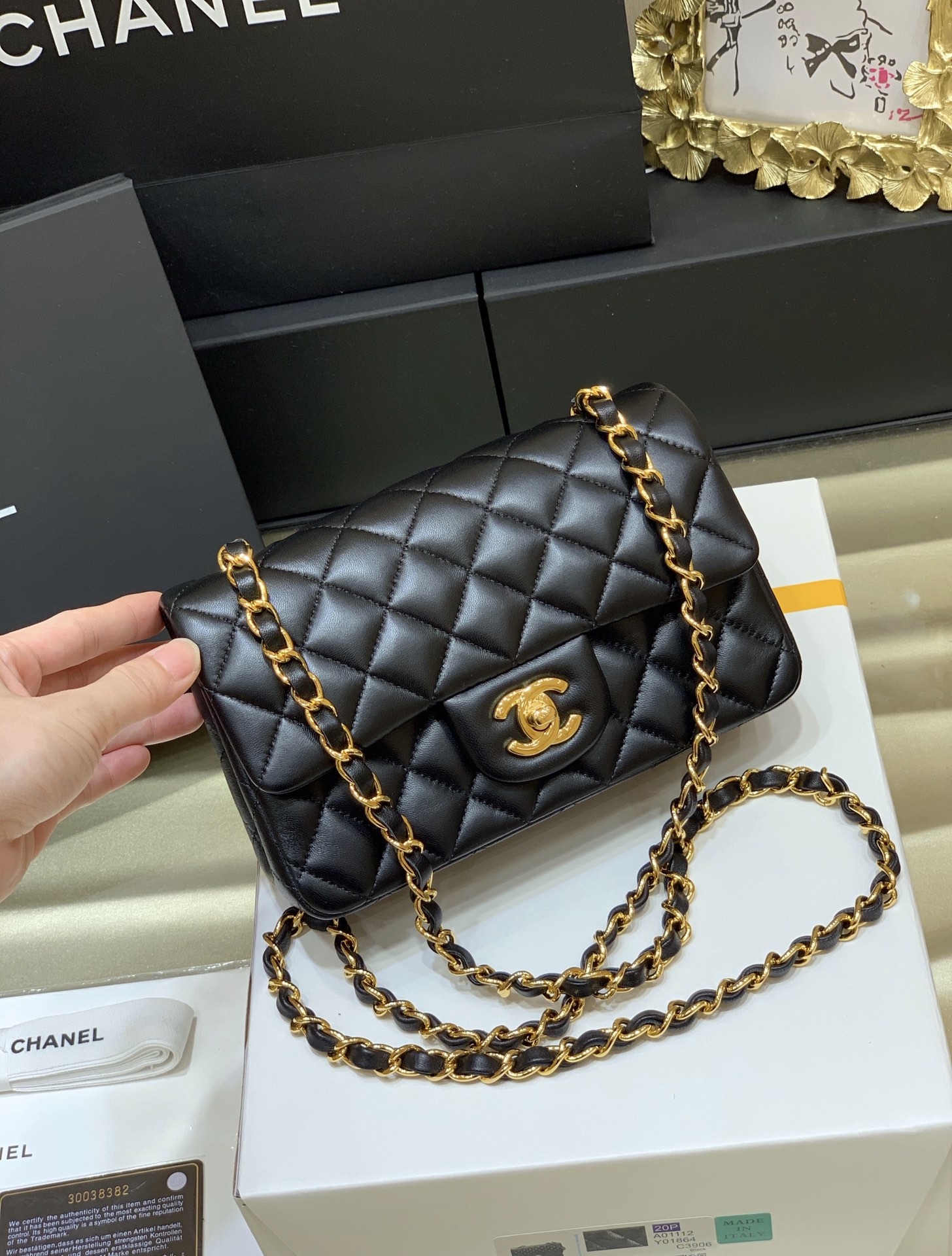 Ch@nel Flap Bag-Lambskin-Gold Hardware-20CM