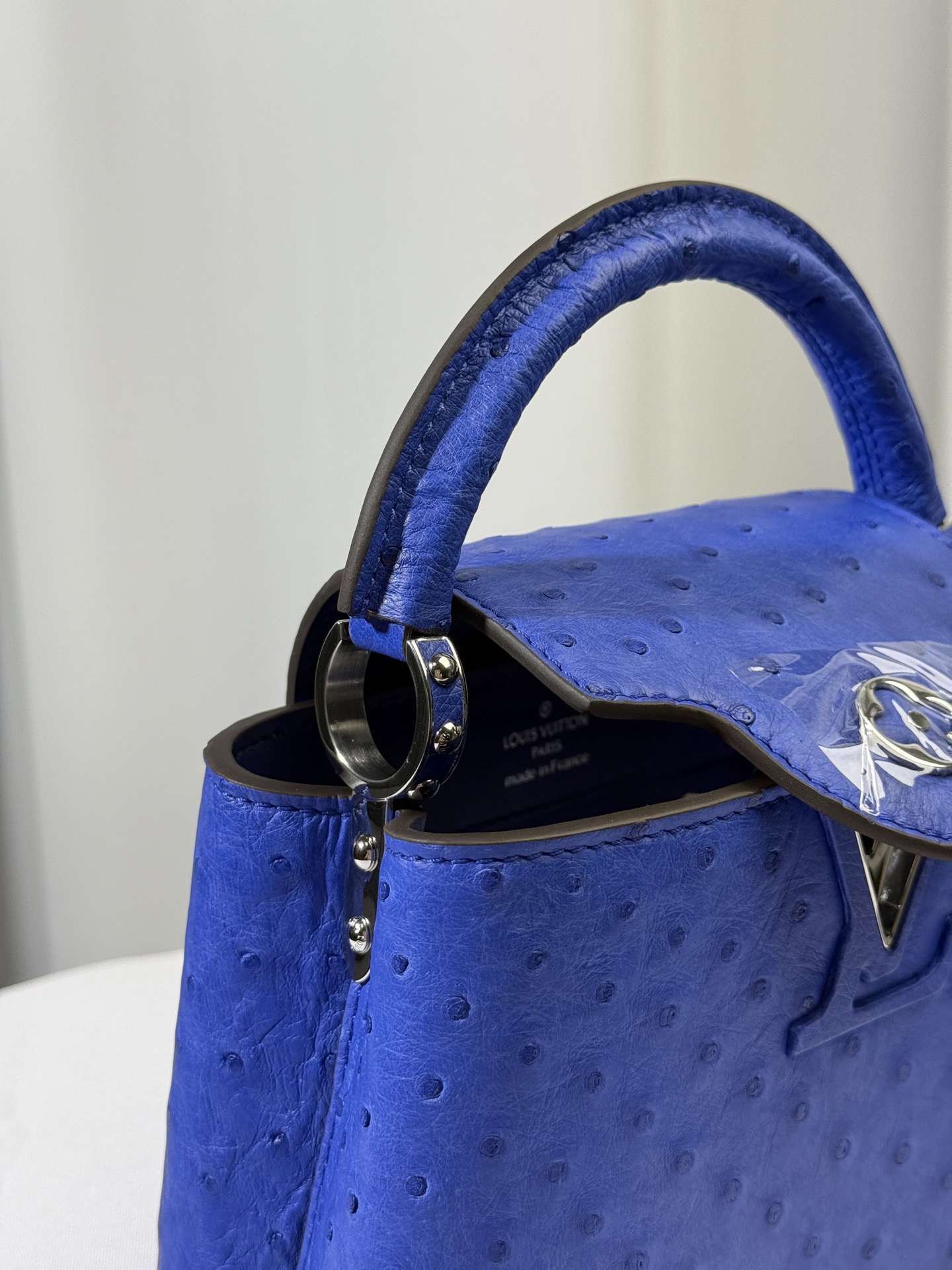 Loui*s Vuitt*on Ostrich Capucines Mini - Blue Handle Bags-22x12x8CM