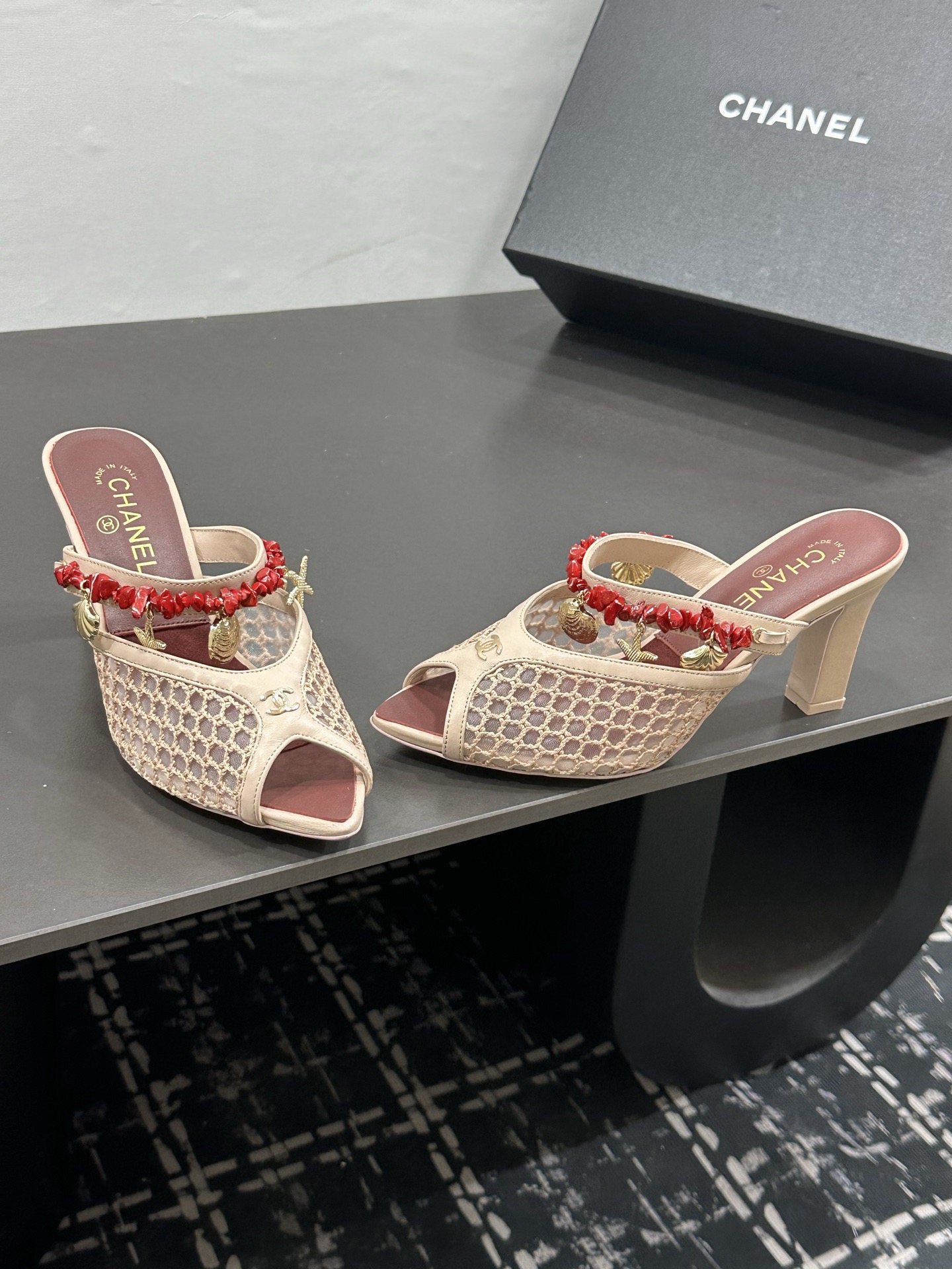 Ch@nel Mules - Mesh, Cotton, Lambskin-8CM