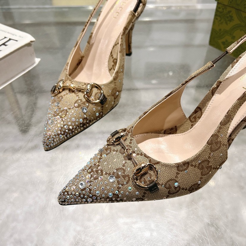 Gv*c* Horsebit Slingback Pumps In GG Canvas-8.5CM