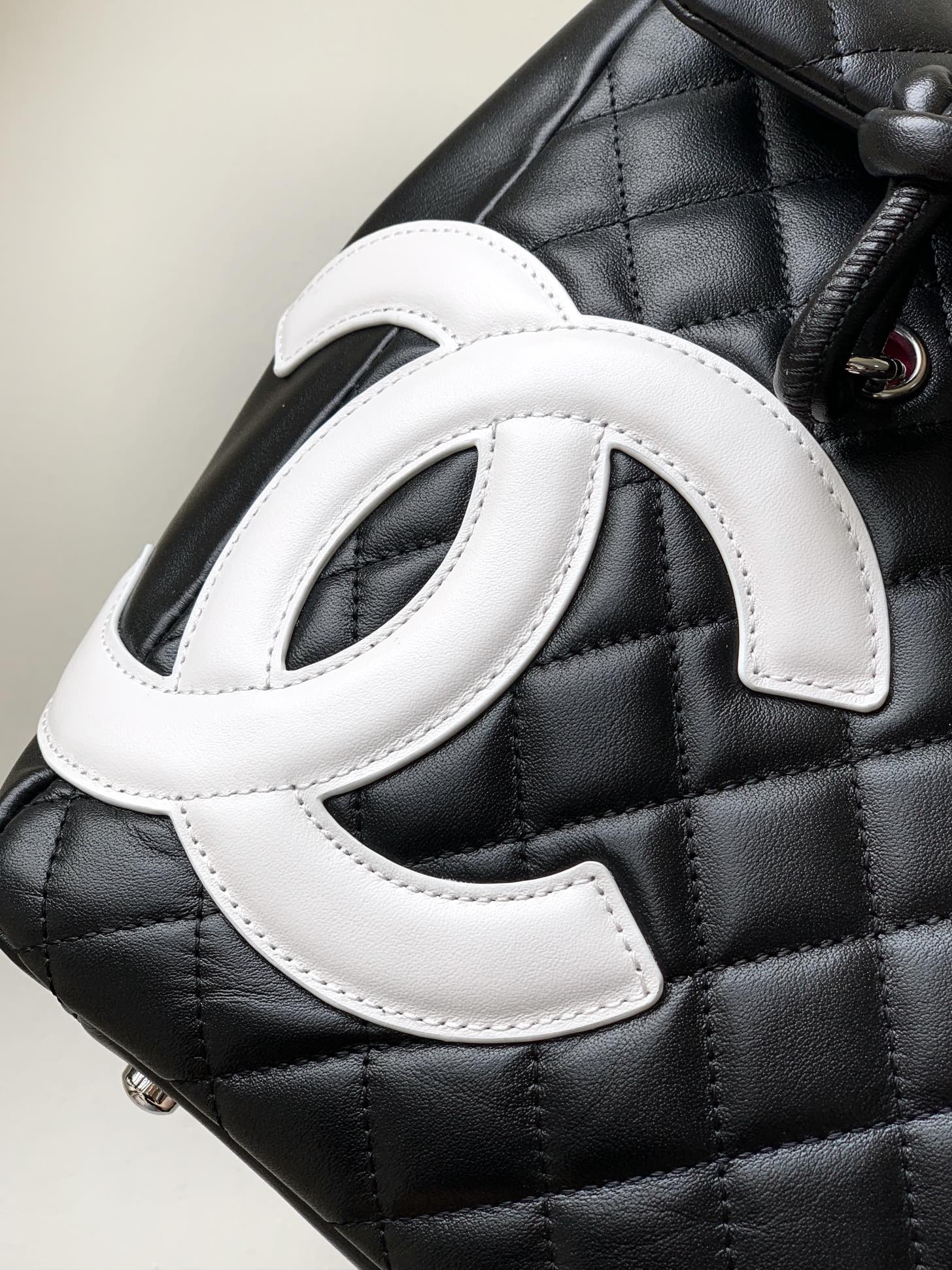 Ch@nel White/Black Quilted Cambon Ligne Large Flap Tote-33x24x11CM