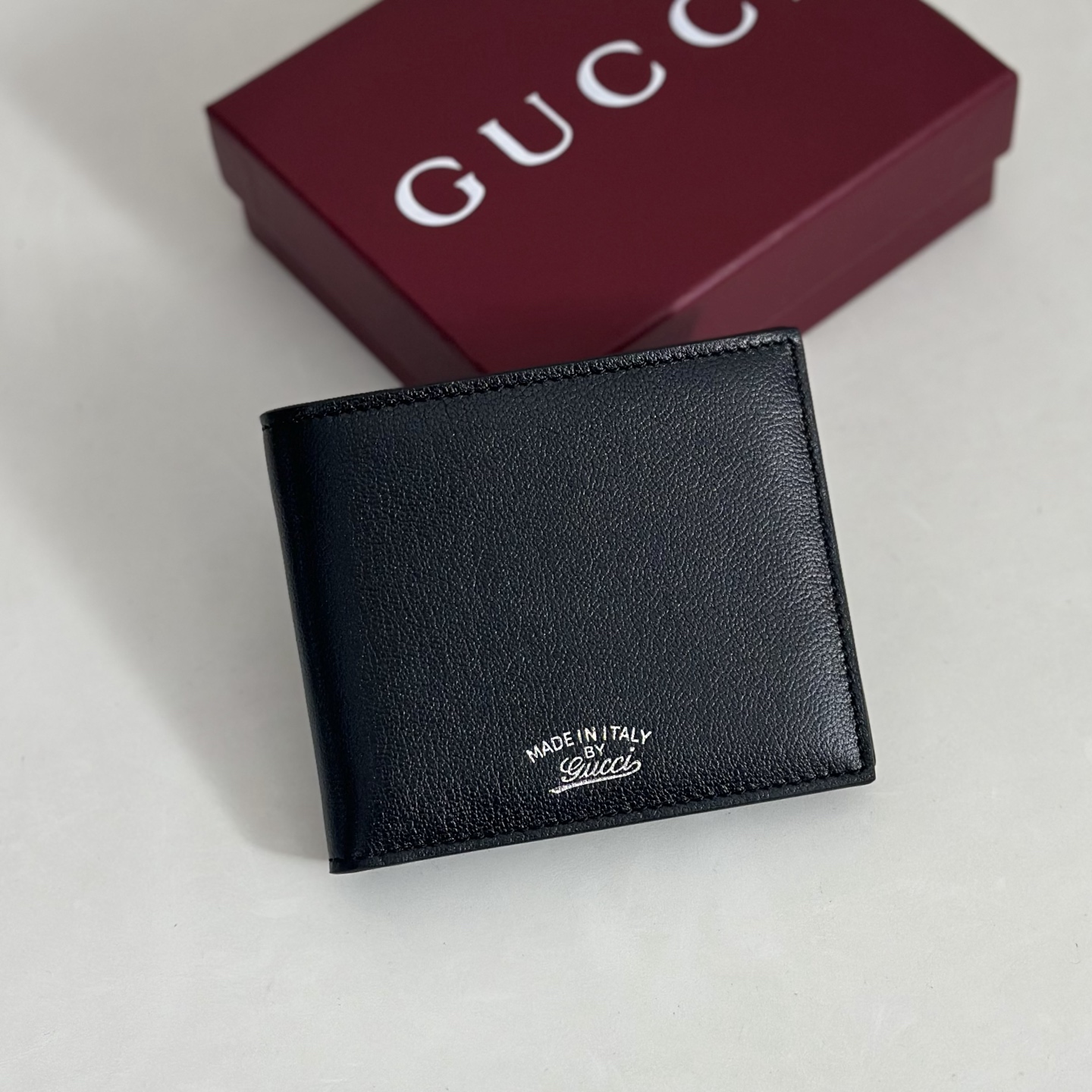 Guc*ci Lira Bi-fold Wallet In Black Leather-11*9CM