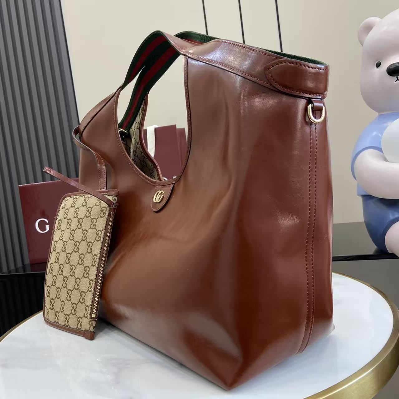 Gv*c*i Giglio Large Tote Bag Brown Leather-42*60*47CM