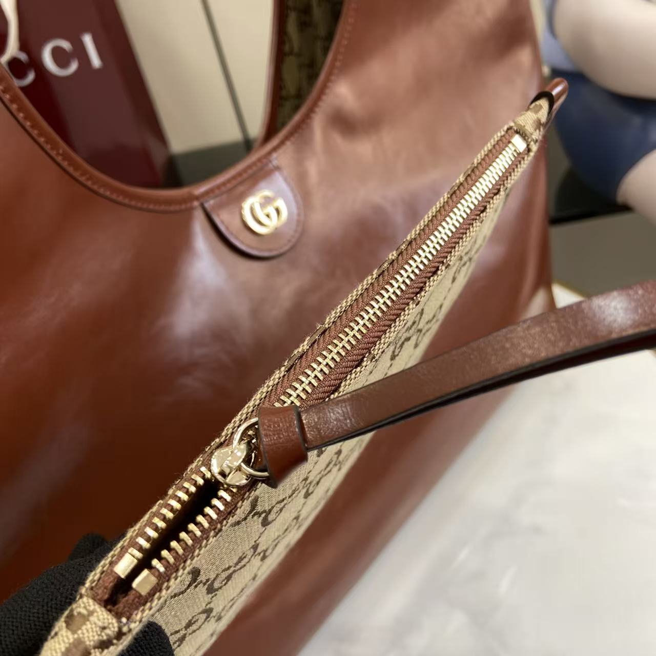 Gv*c*i Giglio Large Tote Bag Brown Leather-42*60*47CM