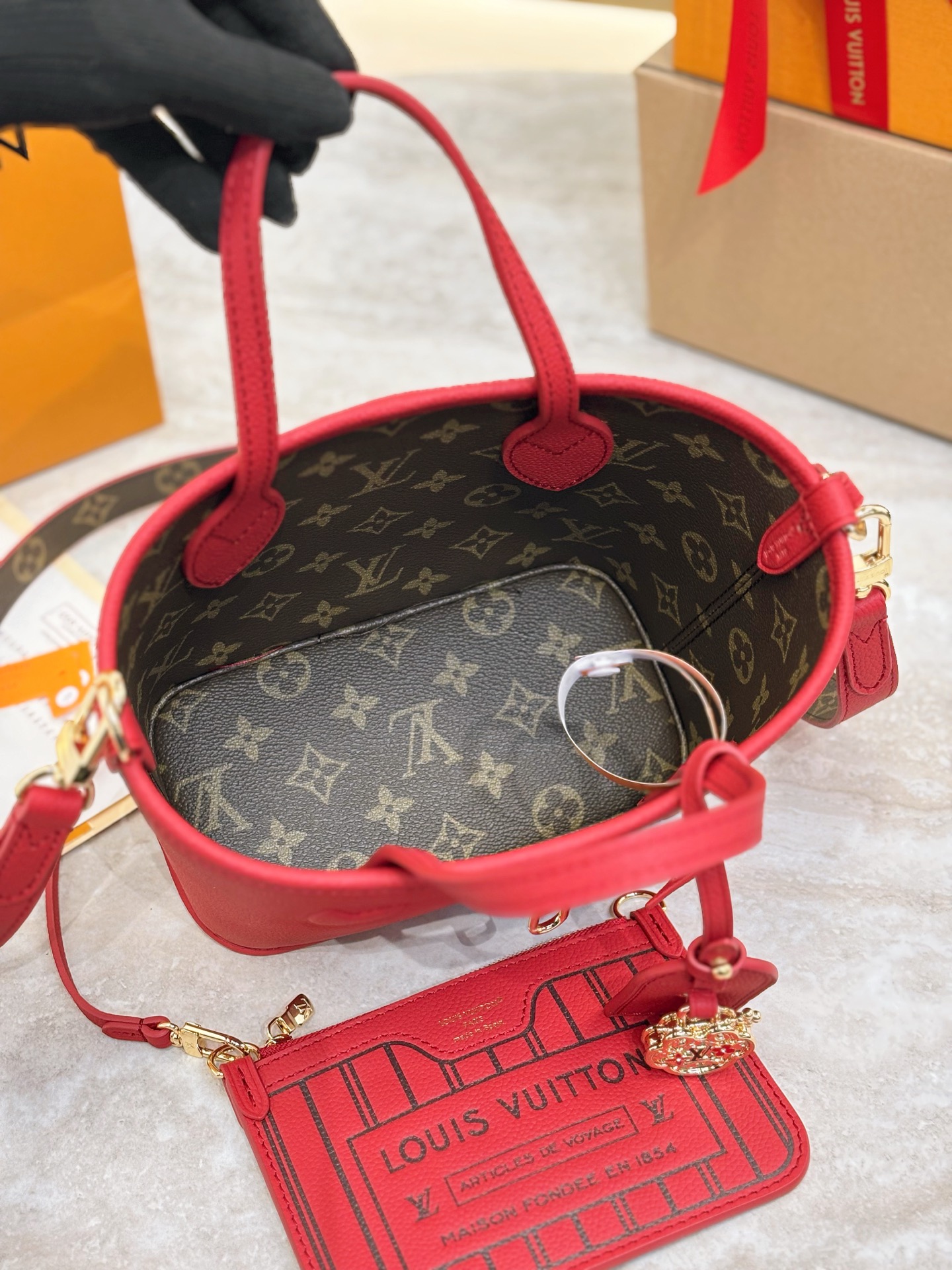 L0vis Vvtt0n Neverfull BB Bandouliere Inside Out Leather Tote-26.5x16.5x11CM