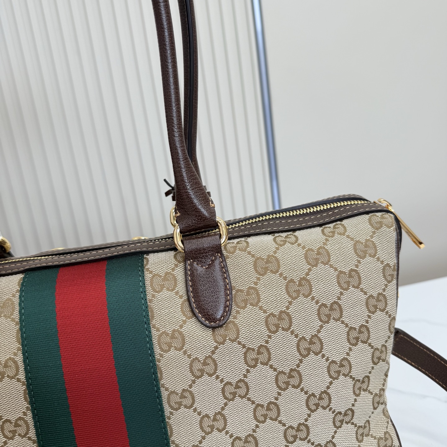 Gv*c* Borsetto Large Boston Bag In Sand And Brown GG canvas-38.5*22.5*13CM