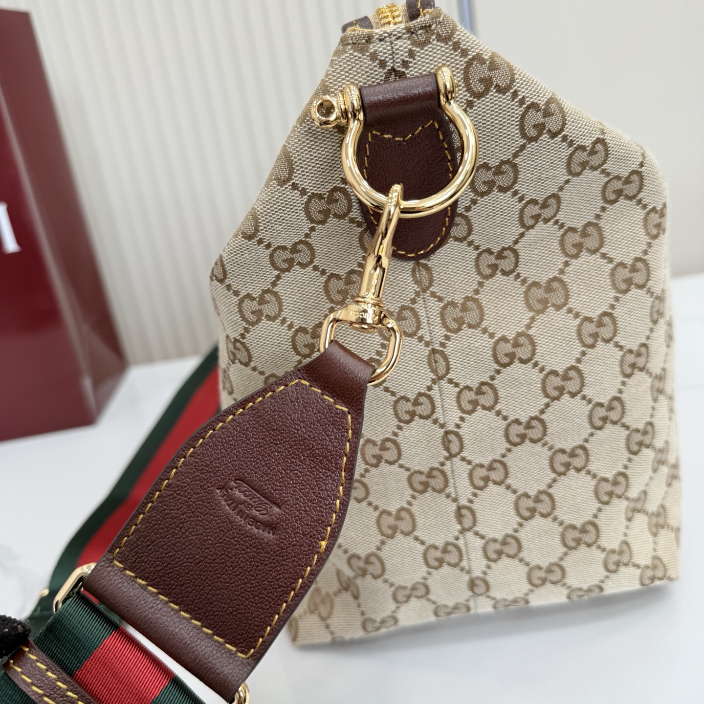 Gv*c* Brera Medium Crossbody Bag In Sand And Brown GG Canvas-33*27*15CM