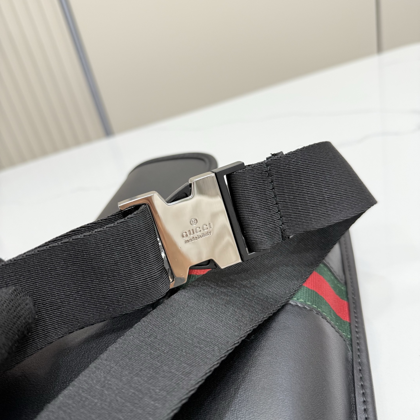 Gv*c* Web Trademark Small Belt Bag In Black Leather