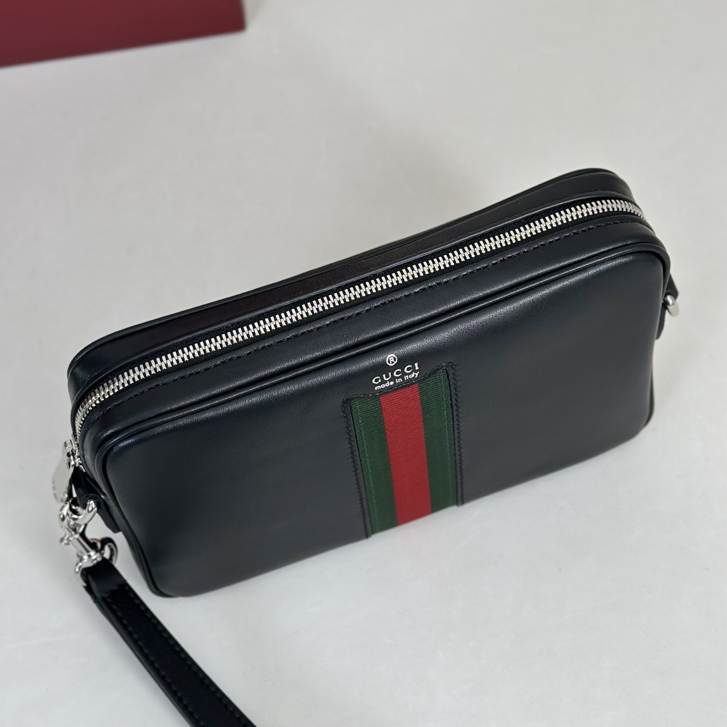 Guc*ci Web Trademark Small Crossbody Bag In Black Leather -24*4*15CM