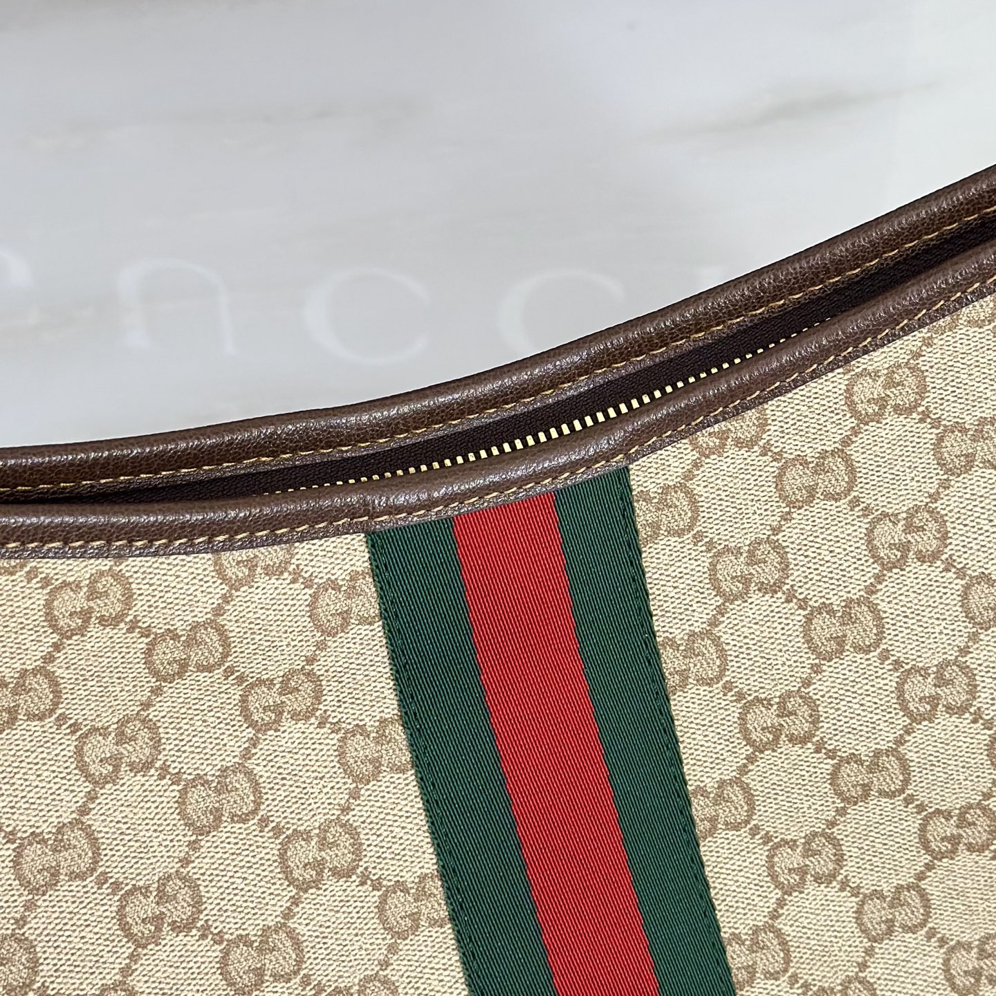 Gv*c*Large Shoulder Bag With Web In Sand And Brown GG canvas-39.5*29*15.5CM