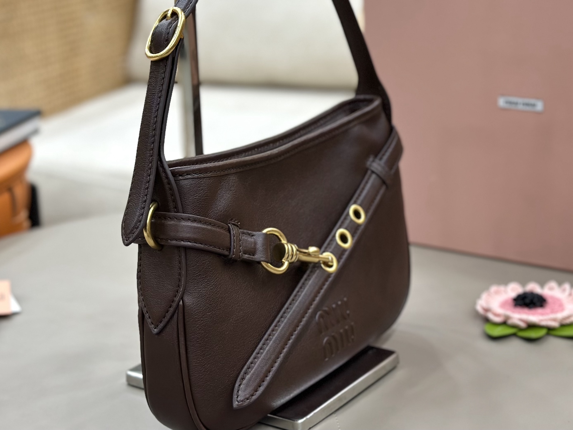 Miu Miu Leather Strap Buckle Shoulder Bag-30*18.5*4.5CM