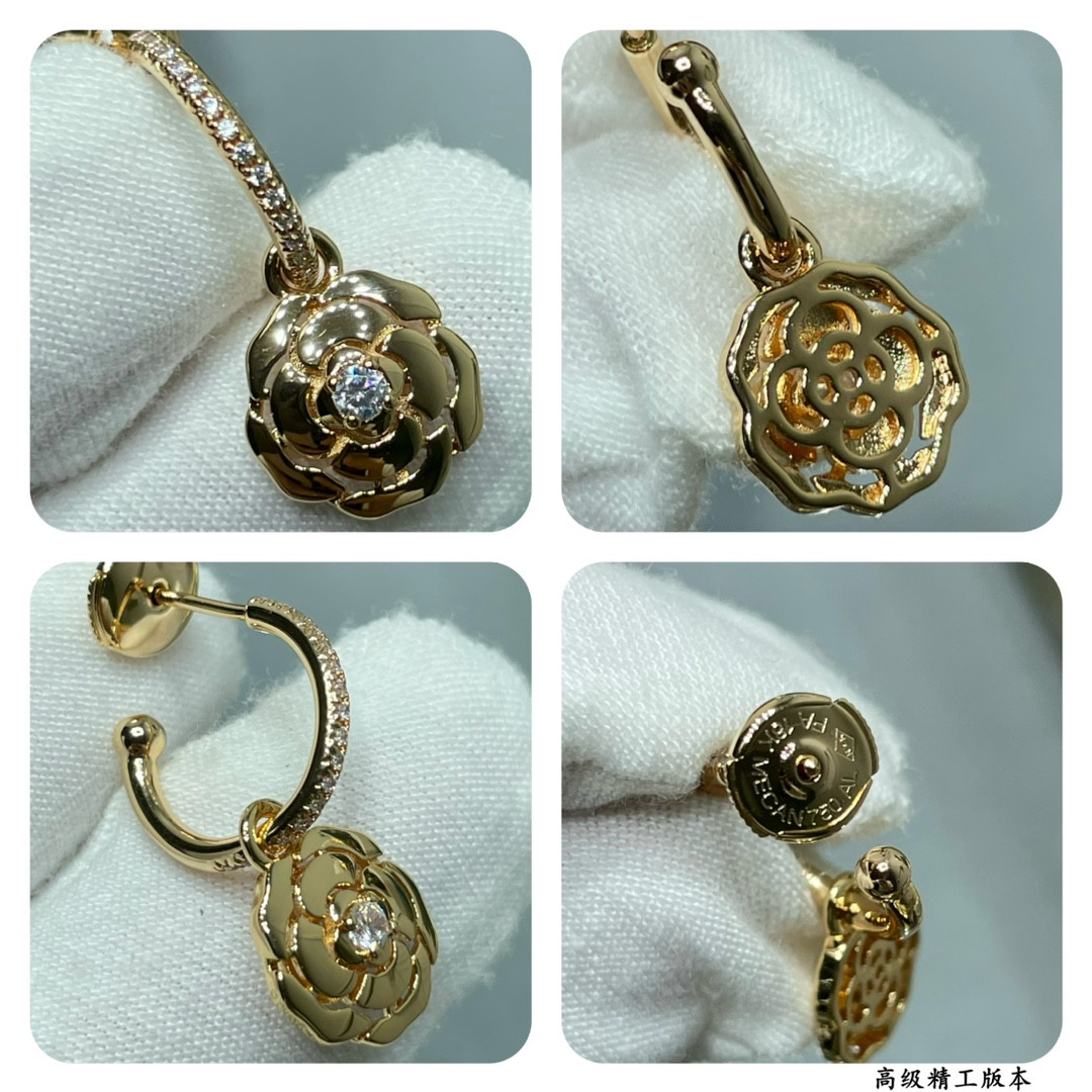 Ch**el Gold Camellia Earrings