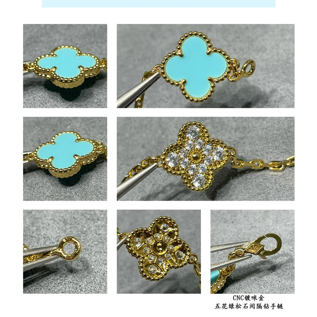V*n Cl**f & Arpels Turquoise interval D1am0nd five-flower four-leaf clover Bracelet