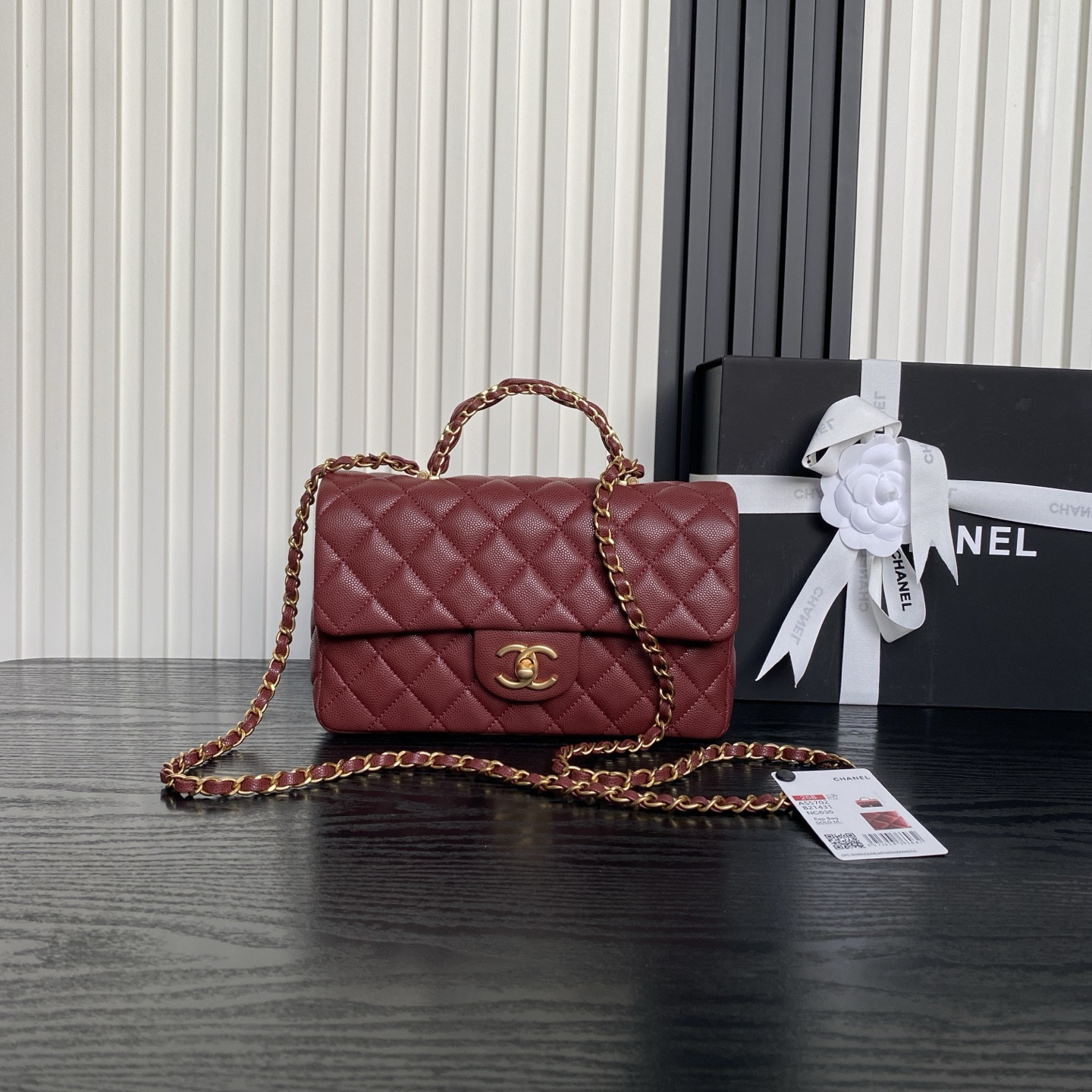 Ch**el FLAP BAG WITH TOP HANDLE 22.5x13.5x6cm