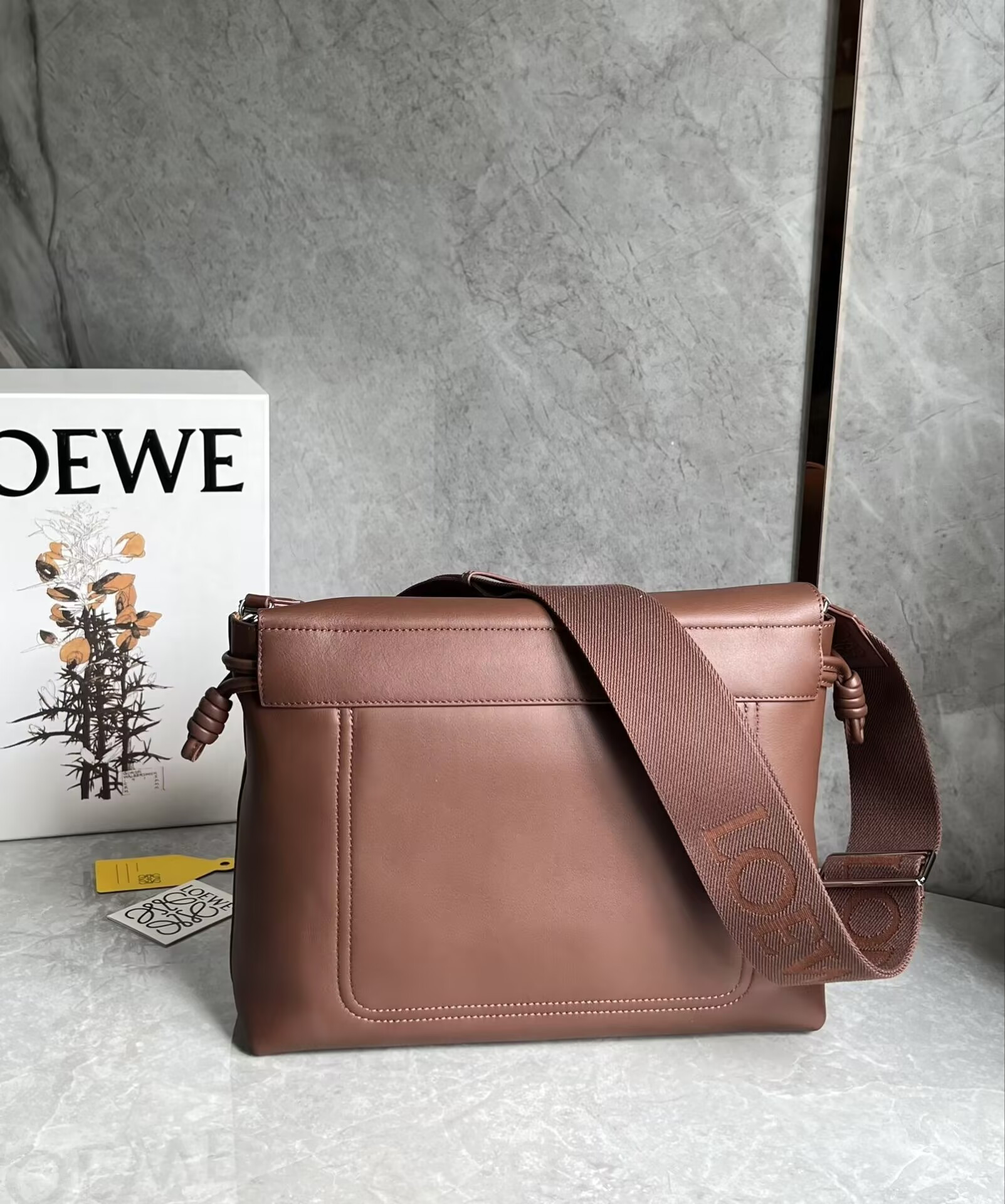 L0ew* Flamenco satchel in shiny S*pple calfskin 34x12x24cm