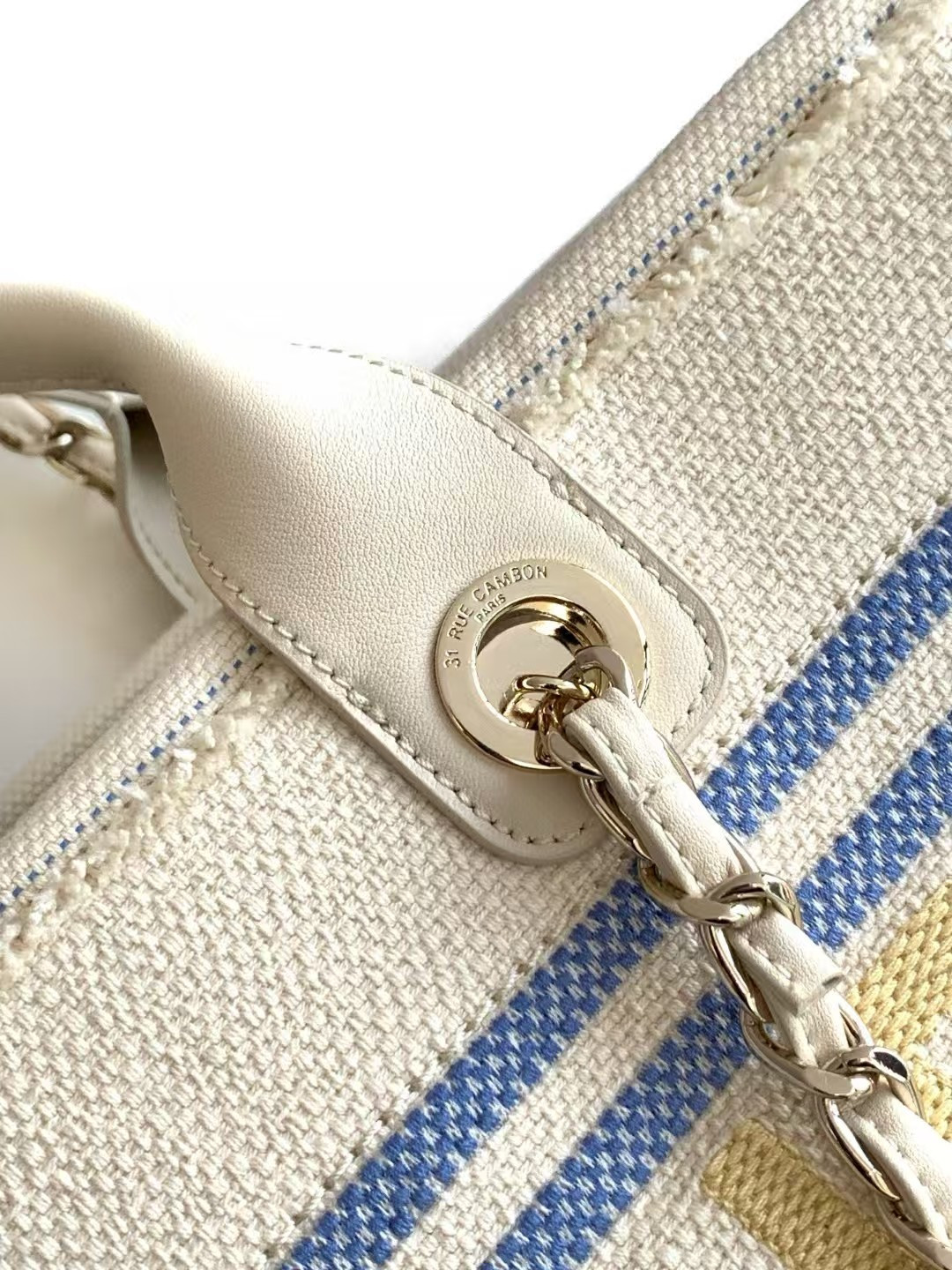 Ch**el Shopping Bag Cotton Canvas & Gold-Tone Metal 38x30x22cm