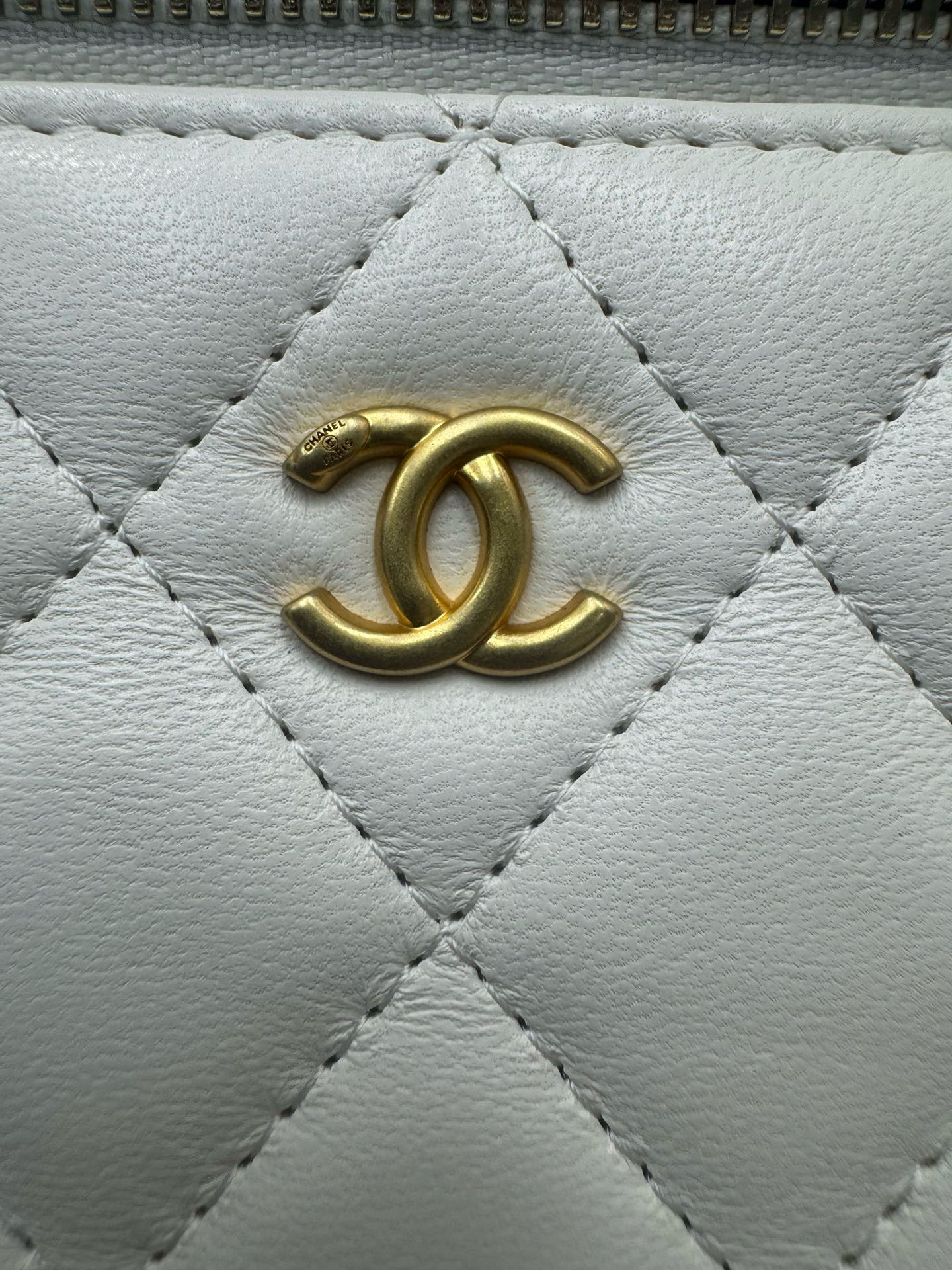 Ch**el Walnut Gold Ball Chain with Makeup Mirror Lamb Leather Square Box Shoulder Bag Women