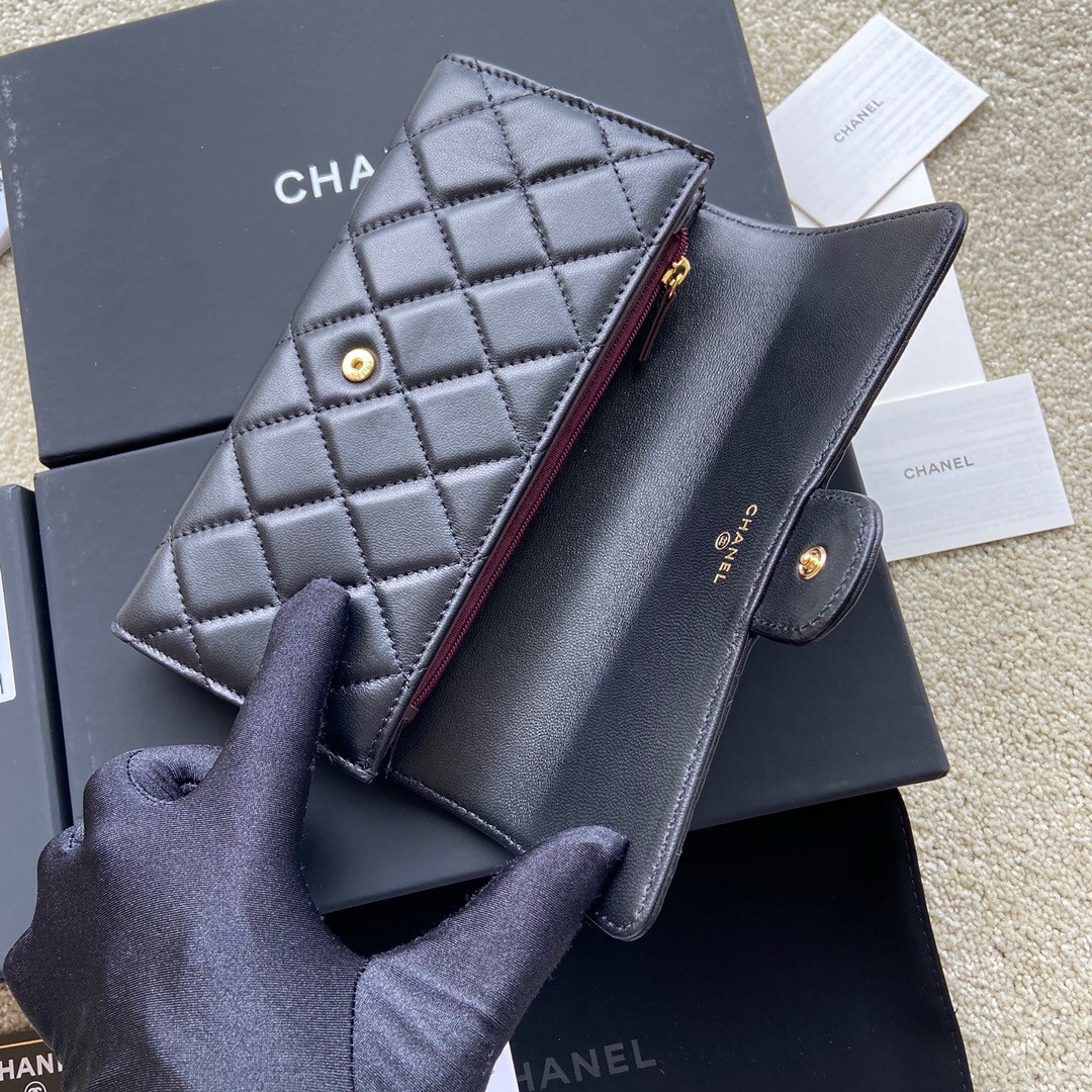 Ch**el FLAP WALLET BLACK 19.5 x10 cm