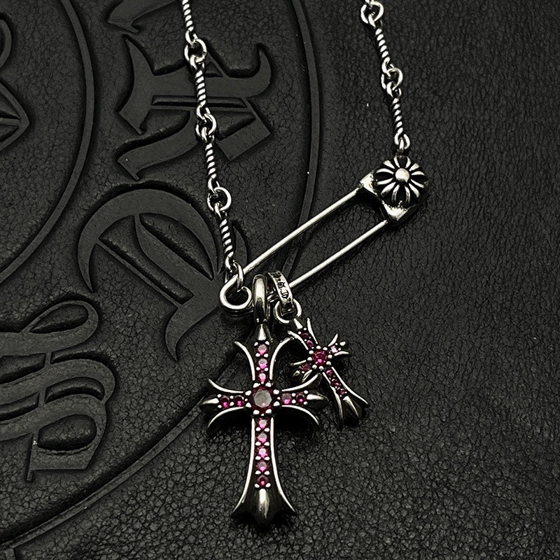 Ch*0me He**ts Twisted Cross Pin Necklace (Chain length 45+5cm)