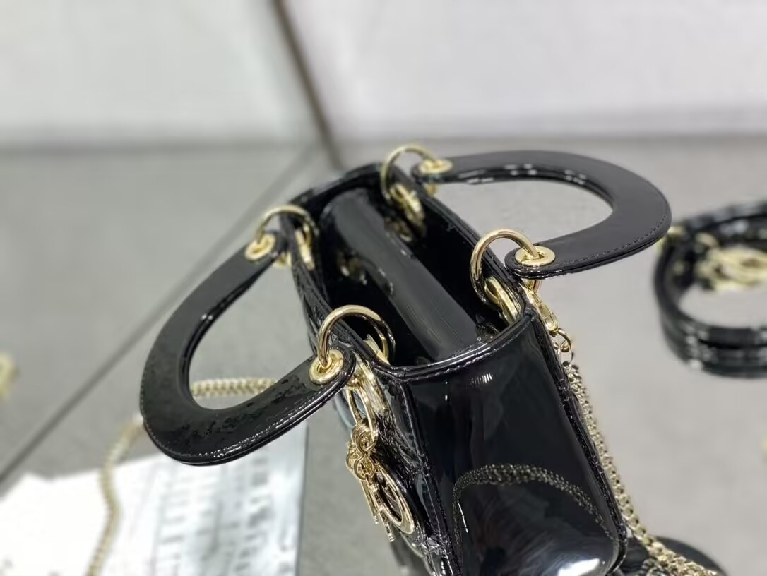 Mini Lady D10r Bag Patent Cannage Calfskin 17 x 15 x 7 cm