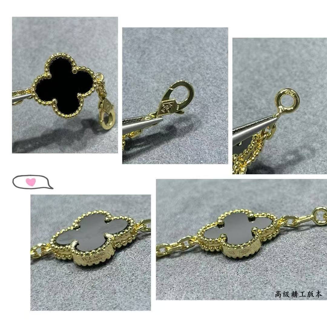 V*n Cl**f & Arpels Black five-flowered four-leaf clover Bracelet Chain length approx.19cm