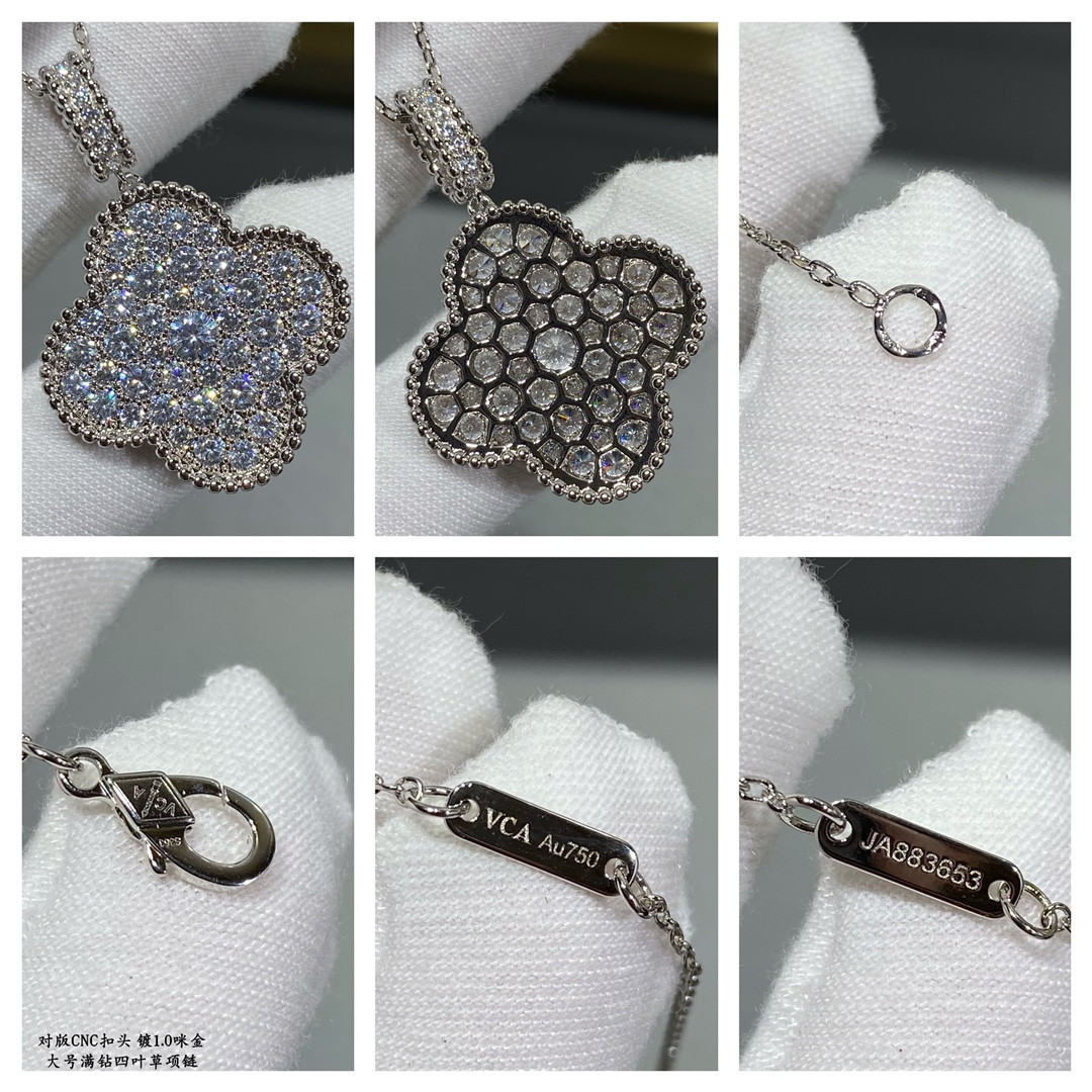 V*n Cl**f & Arpels Large Four Leaf Clover Necklace Diameter approx 2.5cm,Chain length approx 80cm
