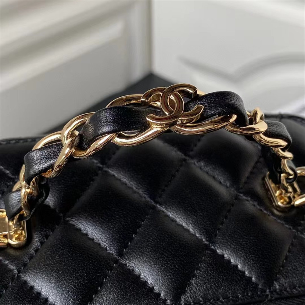 Ch**el Walnut Gold Ball Chain with Makeup Mirror Lamb Leather Square Box Shoulder Bag Women