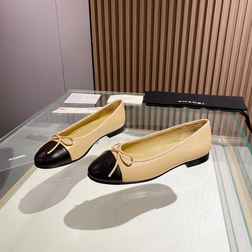 Ch**el BALLET FLATS Beige & Black