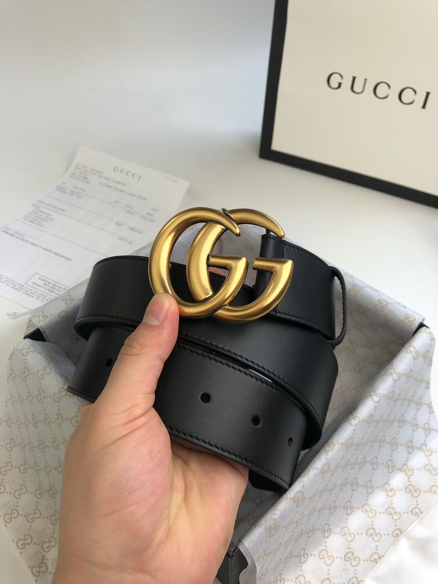 Gvc*1 Wide leather belt with Double G buckle 3.5