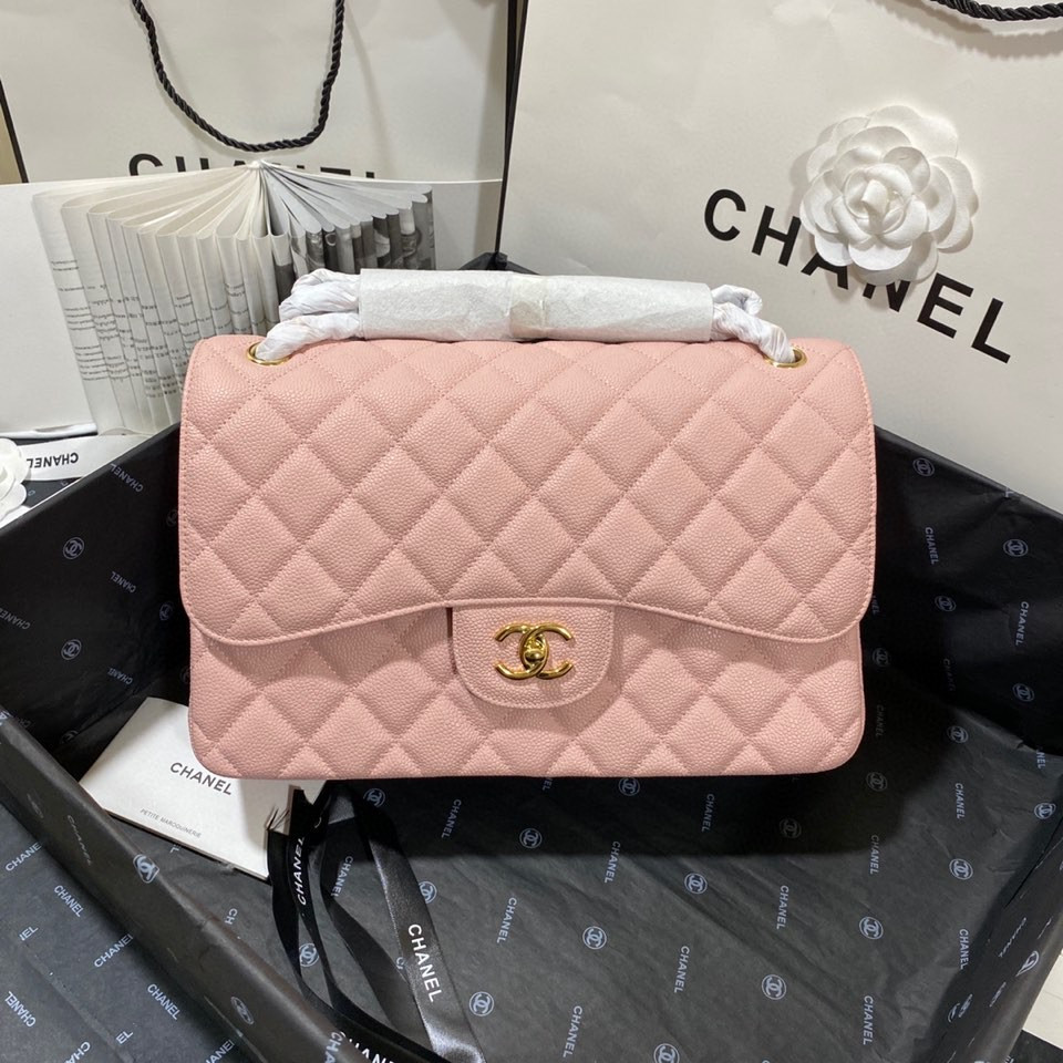 Ch**el Classic Flap Jumbo 30cm CF Pink Gold 7.6 × 11.7 × 3.9 in