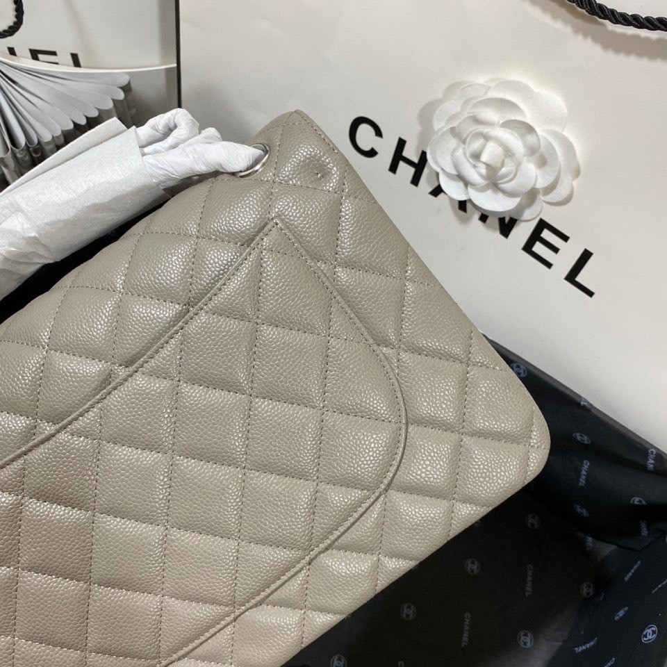 Ch**el Classic Flap Jumbo 30cm CF Grey Silver  7.6 × 11.7 × 3.9 in