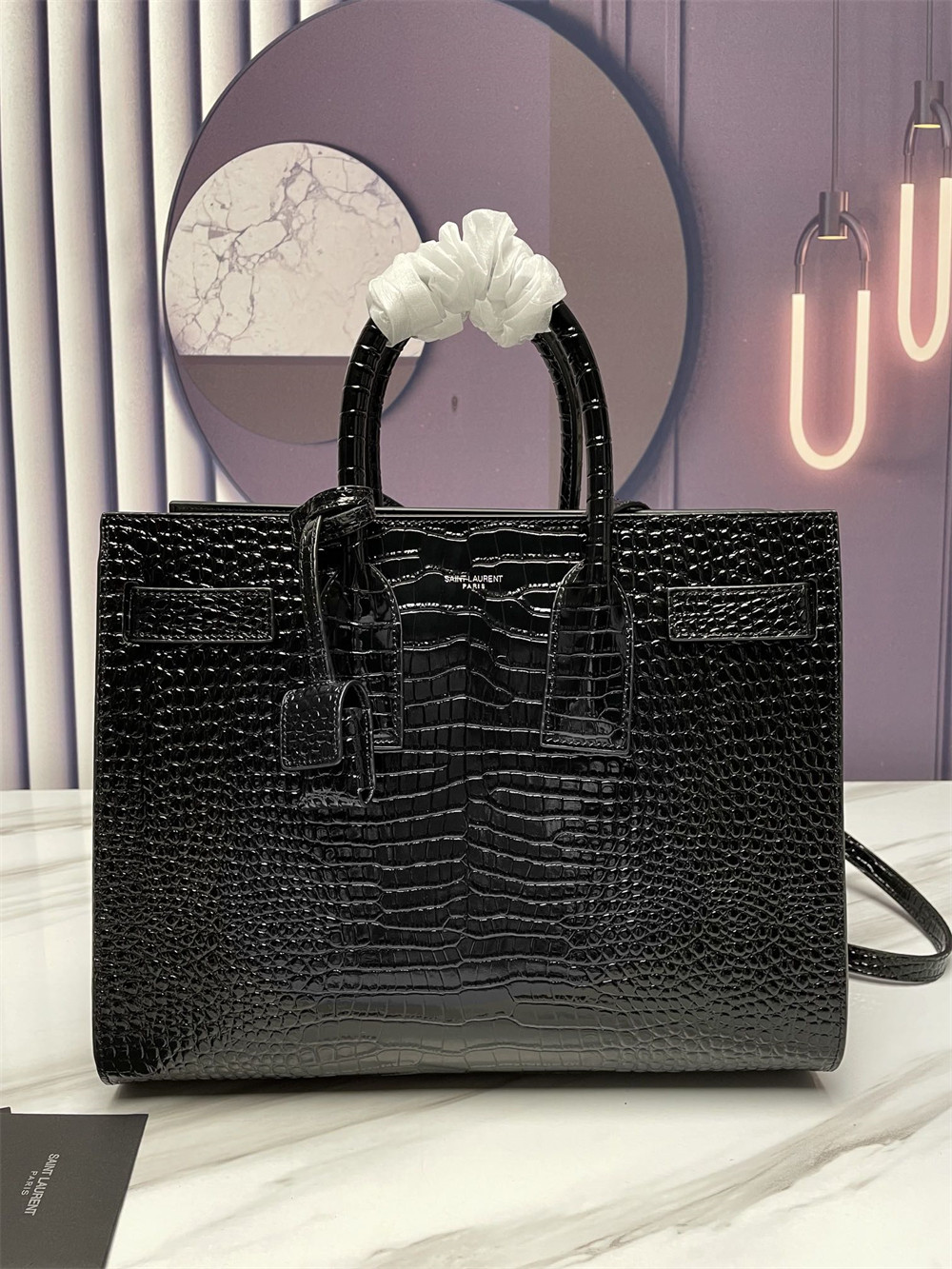 Y51 SAC DE JOUR SMALL IN CROCODILE EMBOSSED LEATHER