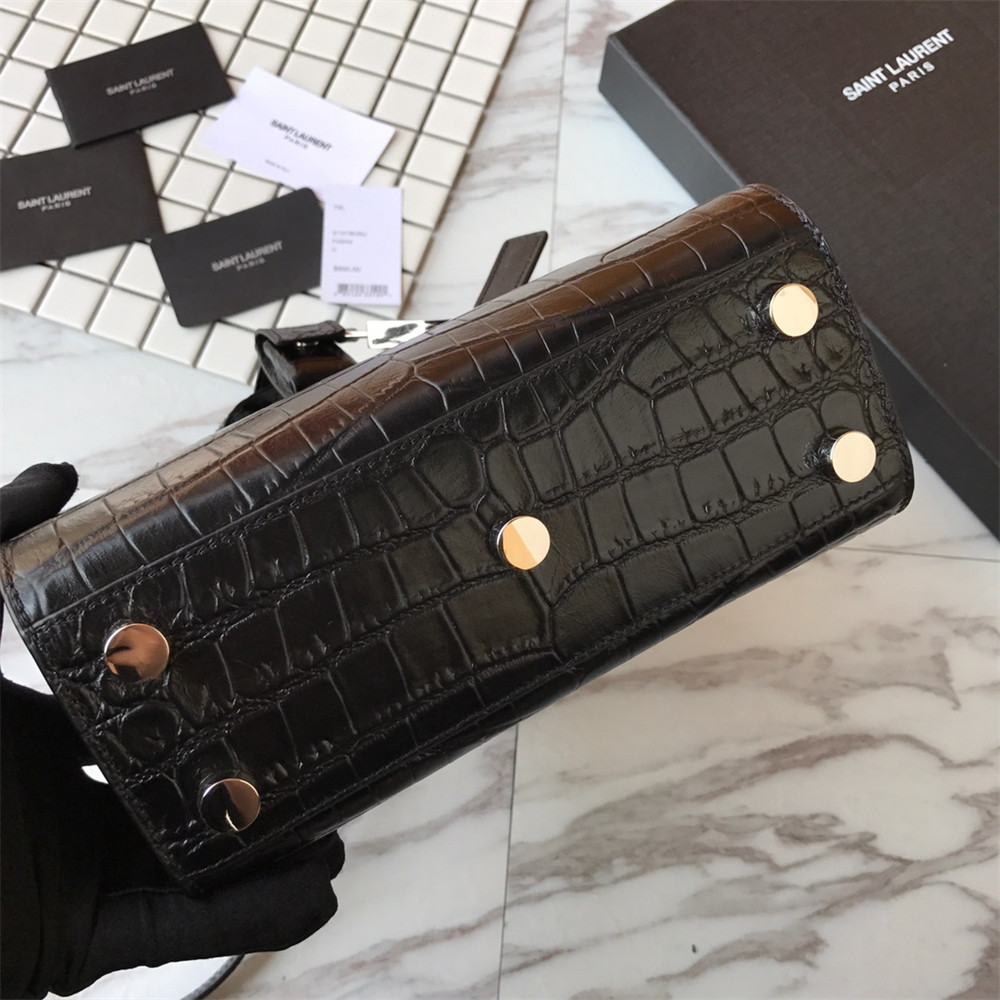 Y51 SAC DE JOUR NANO IN MATTE CROCODILE EMBOSSED LEATHER BLACK