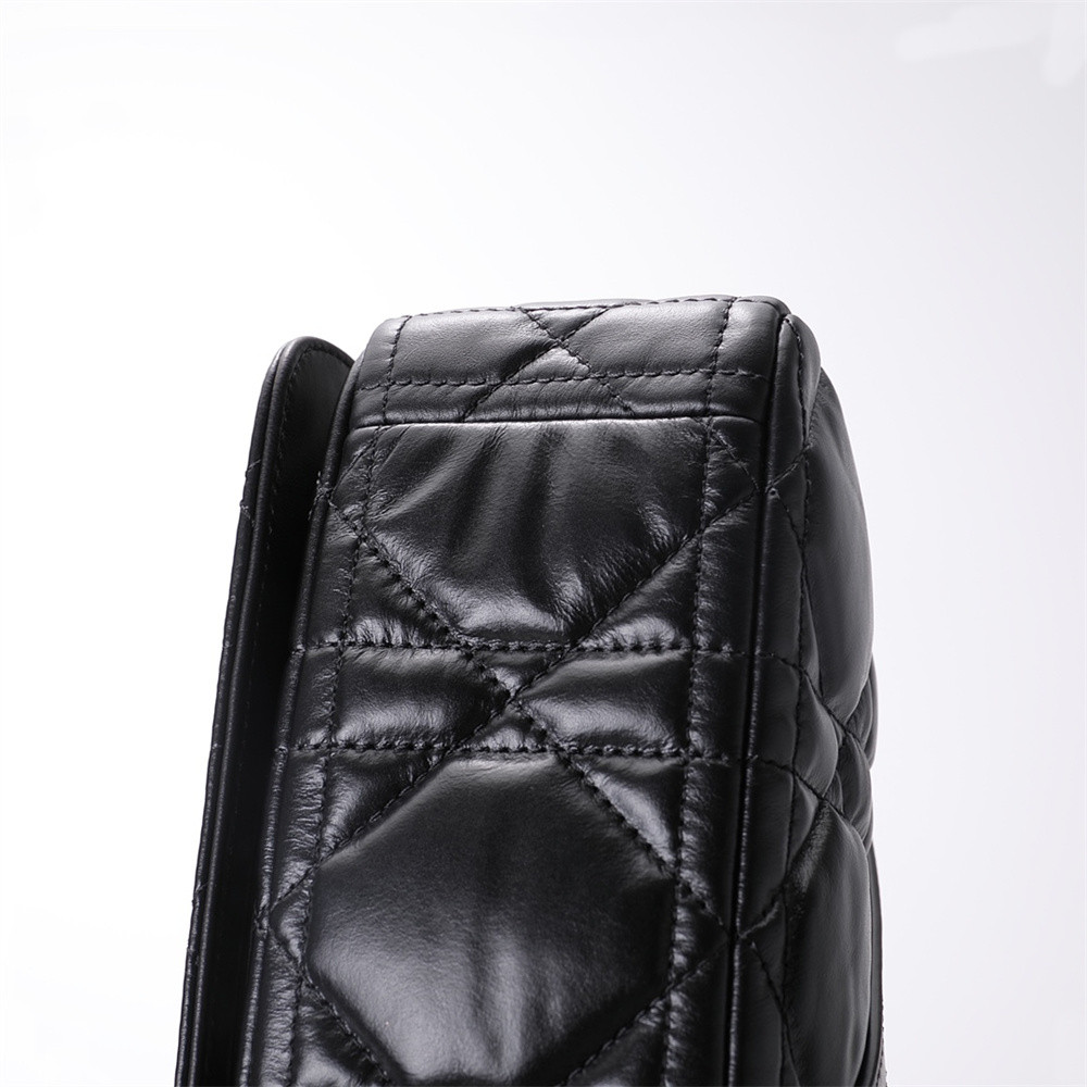 LARGE D10r CARO BAG Black S*pple Cannage Calfskin With Silver Hardware 29 x 18 x 10 cm