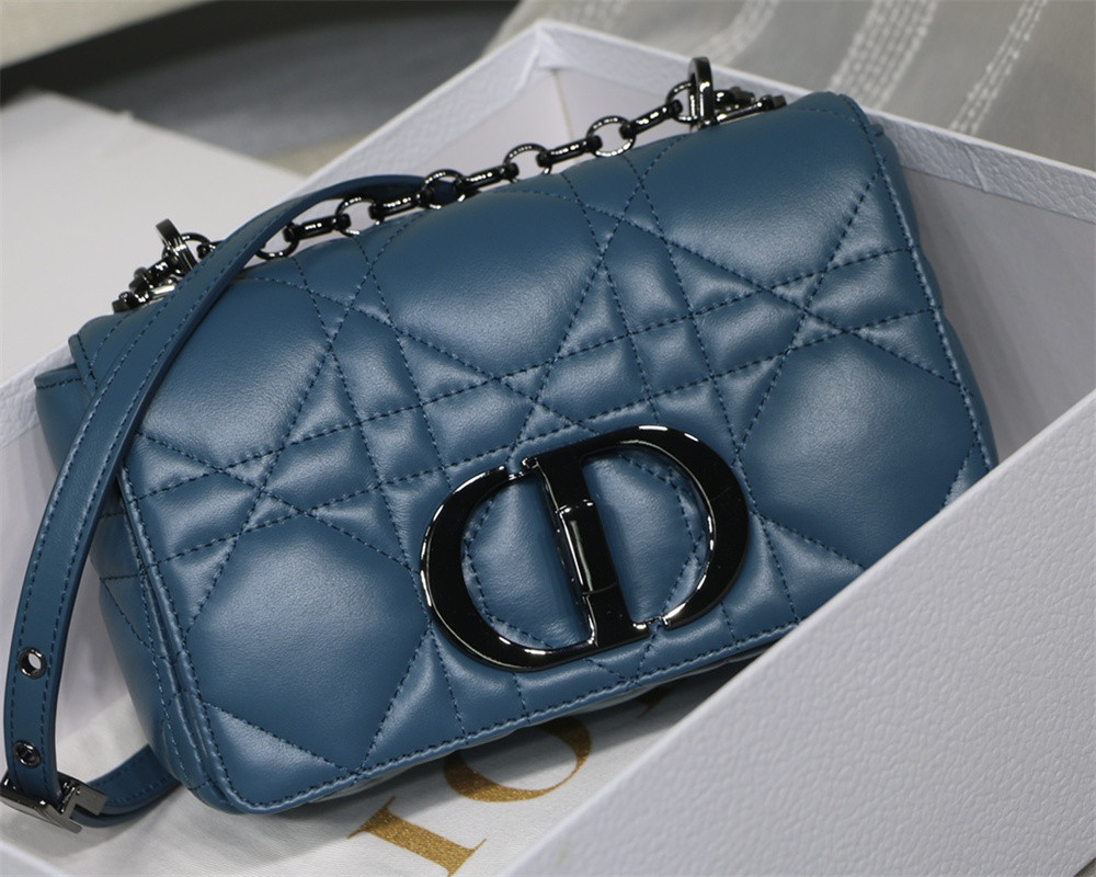 SMALL D10r CARO BAG Navy S*pple Cannage Calfskin With Silver Hardware 20 x 12 x 7 cm