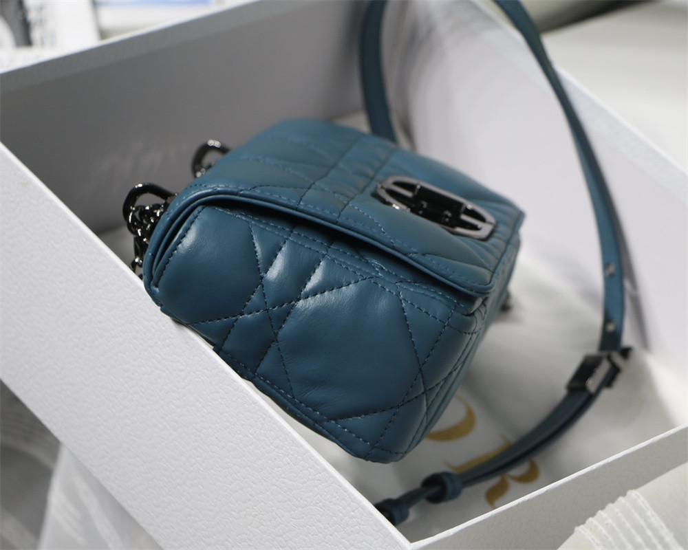 SMALL D10r CARO BAG Navy S*pple Cannage Calfskin With Silver Hardware 20 x 12 x 7 cm