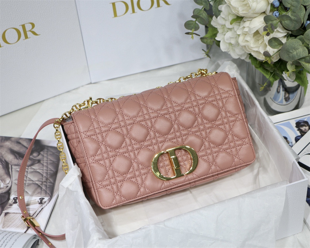 LARGE D10r CARO BAG Pink S*pple Cannage Calfskin 29 x 18 x 10 cm