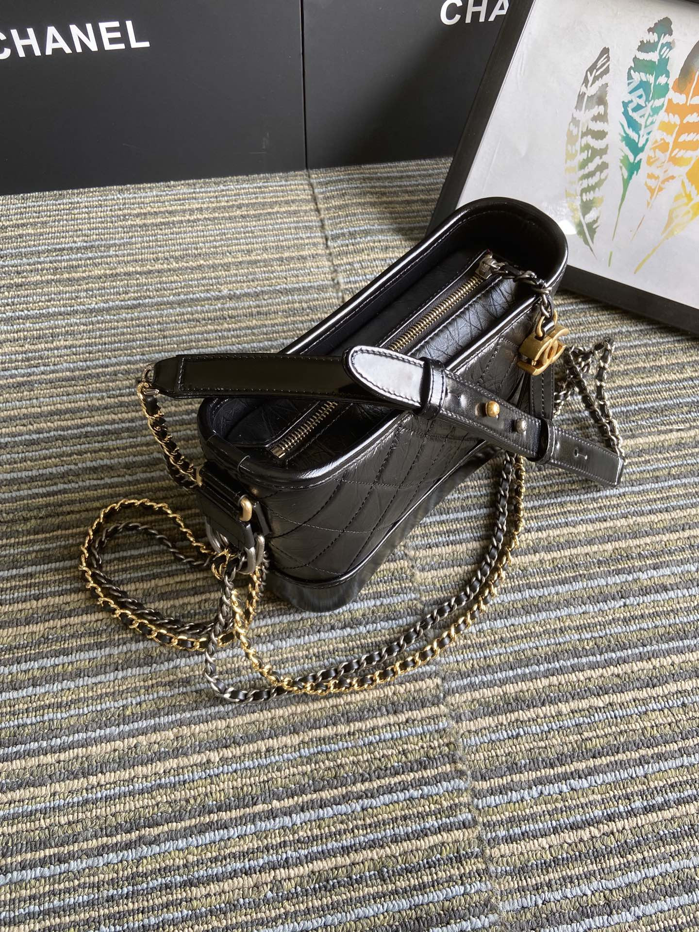 Ch**el Gabrielle SMALL BLACK with shoulder strap letters 20 x 15 x 8cm
