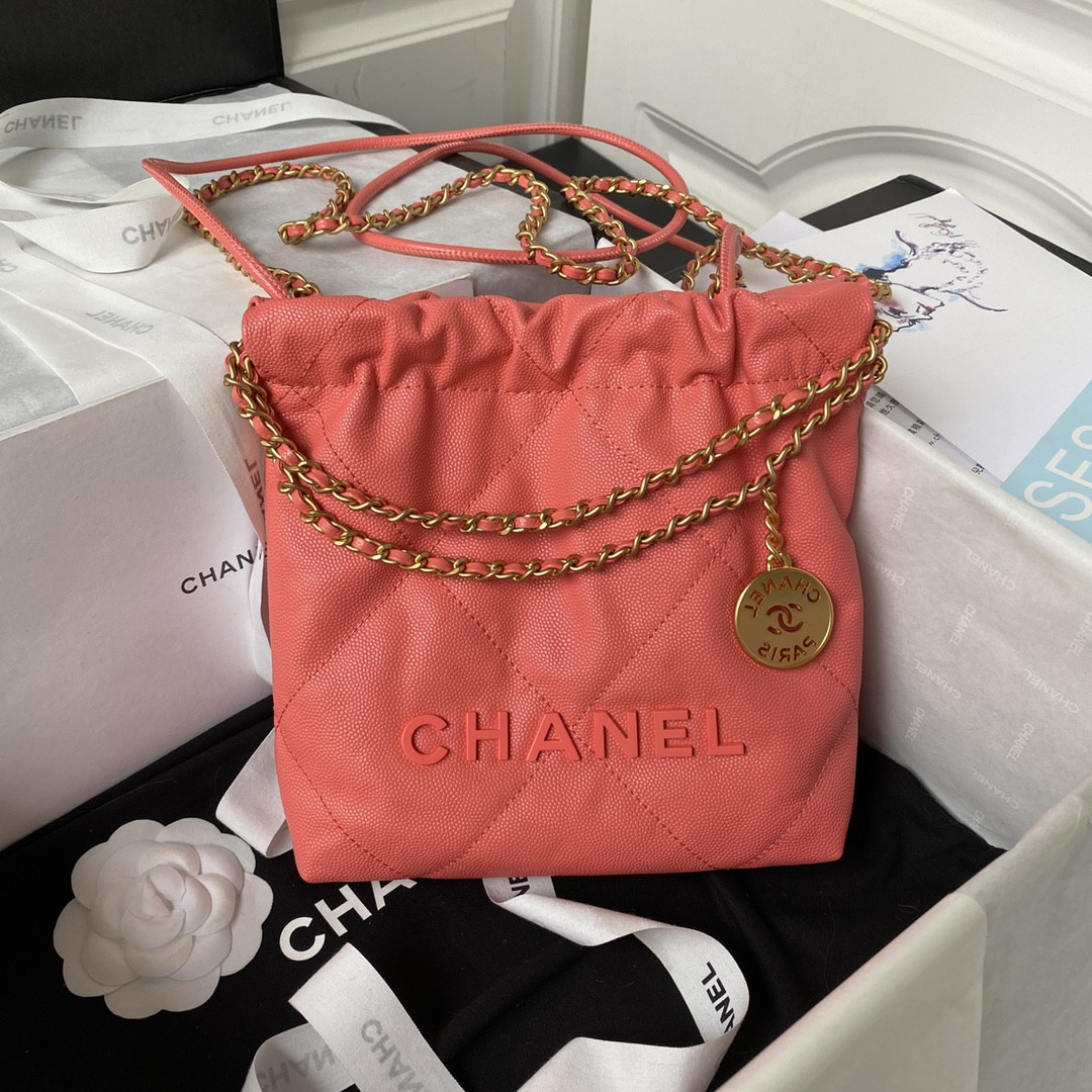 Ch**el 22 MINI HANDBAG GRAINED LEATHER RED 7.8 × 7.4 × 2.3 in
