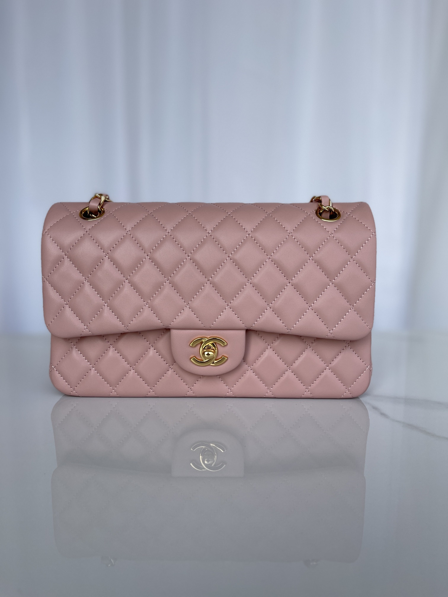 Ch**el CLASSIC FLAP 25CM CF PINK GOLD 6 × 9.9 × 2.5 in