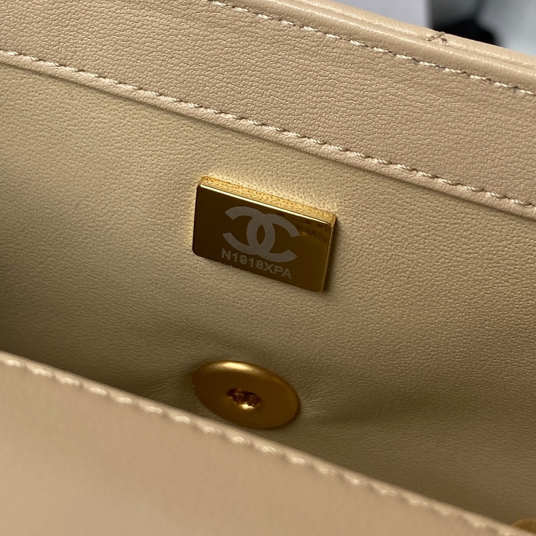 Ch**el MINI FLAP BAG SHINY CALFSKIN & gold-TONE METAL LIGHT beige 4.7 × 7.8 × 2.3 in