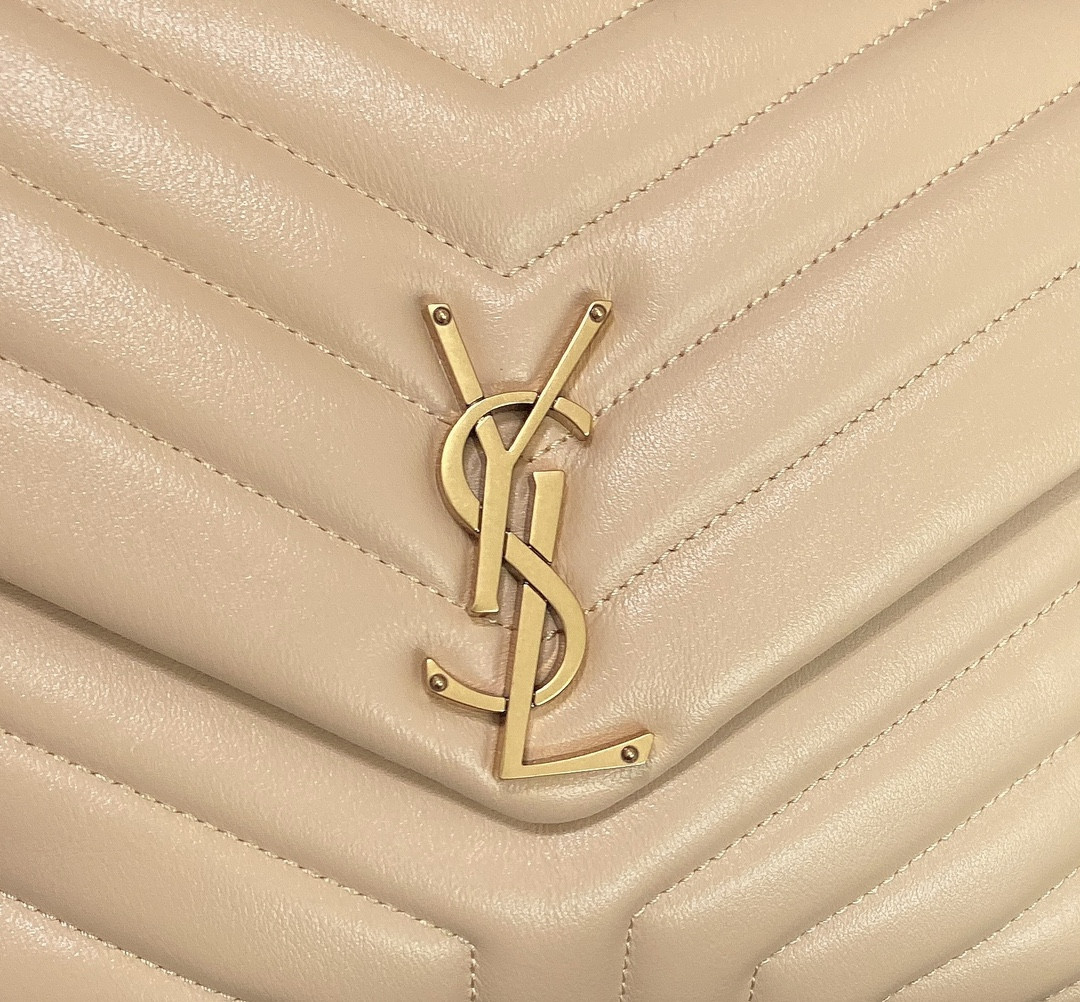 Y51 LOULOU MEDIUM IN QUILTED LEATHER DARK BEIGE 12.5 X 8.6 X 3.5 INCHES