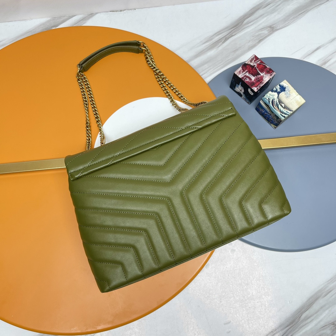 Y51 LOULOU MEDIUM IN QUILTED LEATHER DARK GREEN 12.5 X 8.6 X 3.5 INCHES