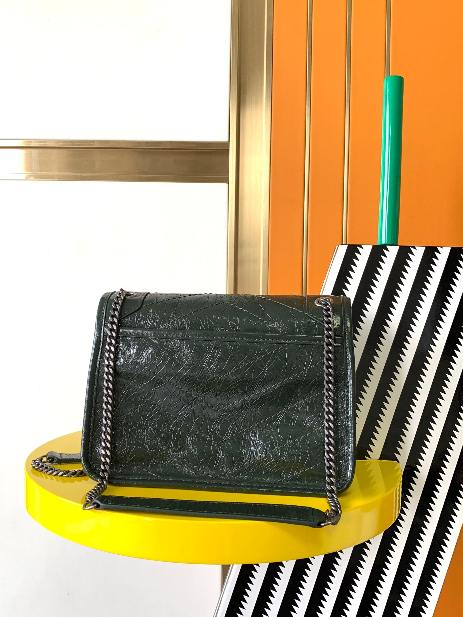 Y51 NIKI BABY IN VINTAGE LEATHER DARK GREEN 8.2 X 6 X 2.9 INCHES