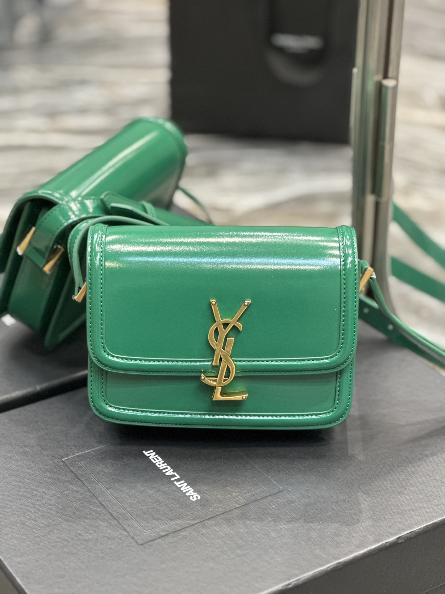 Y51 SOLFERINO SMALL SATCHEL IN BOX Sa1nt Lau*nt GREEN 7.4 X 5.1 X 1.9 INCHES