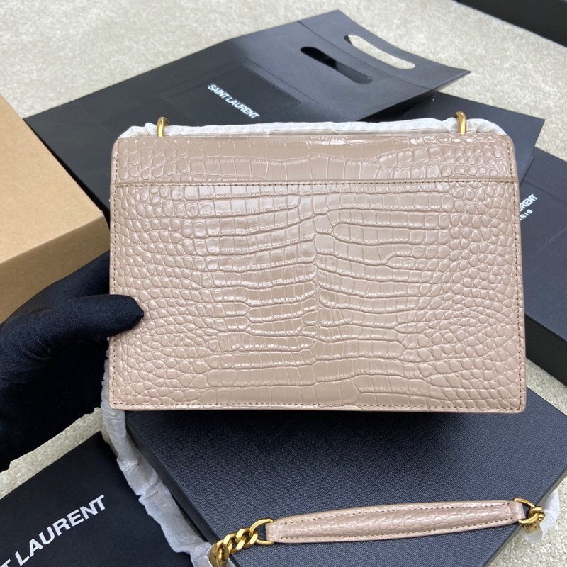 Y51 SUNSET MEDIUM IN CROCODILE-EMBOSSED LEATHER DARK BEIGE 8 X 6.2 X 2.5 INCHES