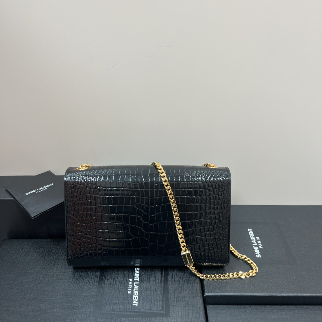 Y51 KATE MEDIUM IN CROCODILE-EMBOSSED LEATHER BLACK 9.4 X 5.7 X 2.1 INCHES